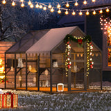 Large Catio Outdoor Cat Enclosure, 53.5ft² Extra Large Outdoor Catio for Multiple Cats, Big Wooden Walk-in Outside Cattery Cat Run with Weatherproof Full Cover, Window Access Avaliable, Grey COZIWOW