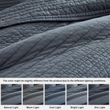 palassio Striped Blue Grey 100% Cotton Quilt King Size Bedding Sets, Lightweight Crinkly Channel Pick Stitch Textured Bedspread Soft Shabby Chic Farmhouse Country Coverlet for All Season, 2 Shams palassio