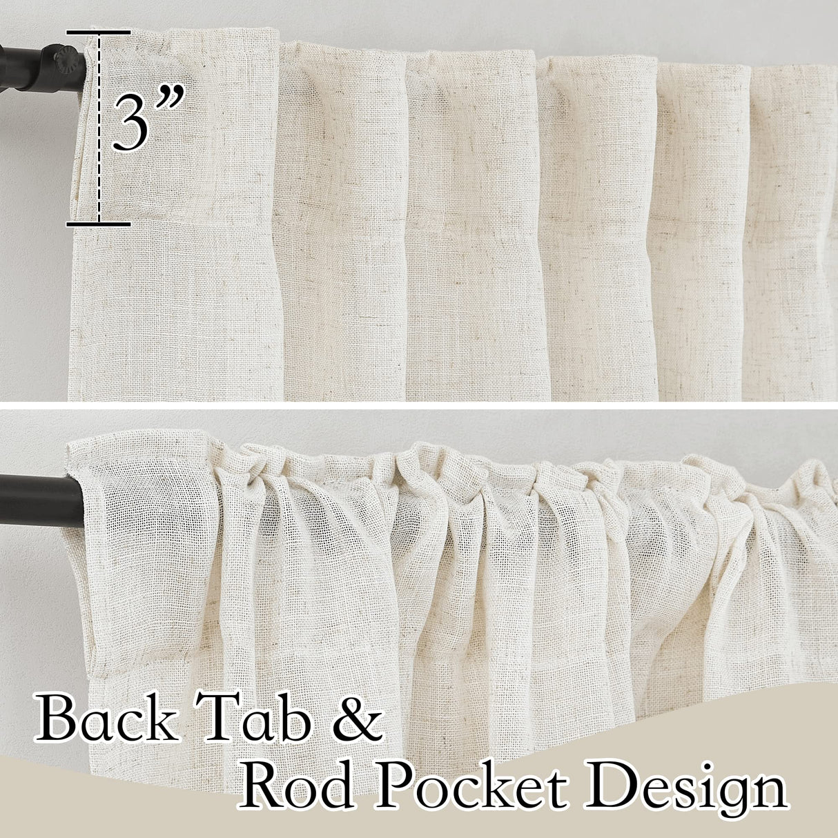 RYB HOME 108 inch Curtains - Flax Linen Blend Semi Sheer Light Glare Filtering Semi Sheer Drapes for Living Room Dining Doorway Farmhouse Office, Linen, Wide 52" by Long 108", 2 Panels RYB HOME