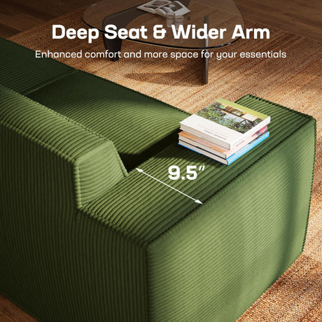 Marsail Modular Sectional Sofa, 142" U-Shaped Modular Sectional Couch with Deep Seat, Freely Combinable Sectional Clound Sofa for Living Room, No Assembly, Plush Corduroy Fabric, Green Marsail