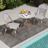 Tangkula 3 Piece French Bistro Table Chair Set, Outdoor Wicker Round Table & 2 Dining Chairs with Metal Support, Outside Accent Dining Furniture Set for Garden, Balcony, Porch Tangkula
