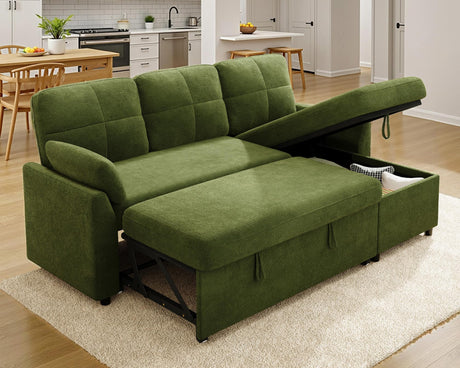 Jocisland Sofa Bed, Sleeper Sofa with Storage Chaise, Convertible Sofa Bed with Pull Out Couch, l Shaped Couch for Living Room, Linen Green Jocisland