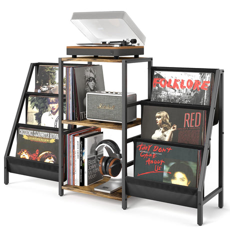 Record Player Stand with Vinyl Storage, Record Player Table with Vinyl Record Storage Up to 280 Albums, Turnta ble Stand with Record Holder Vinyl Display Shelf, Record Cabinet for Vinyls Media Stereo Tewinko