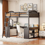 Harper & Bright Designs Full Size Loft Bed with Stairs, Solid Wood Full Loft Bed with 2 Four-Layer Storage Cabinets and Curtain, Full Storage Bed Frame for Kids Teens,White+Blue Harper & Bright Designs