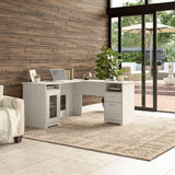 Bush Furniture Cabot 60W L Shaped Computer Desk with Storage in Linen White Oak Bush Business Furniture
