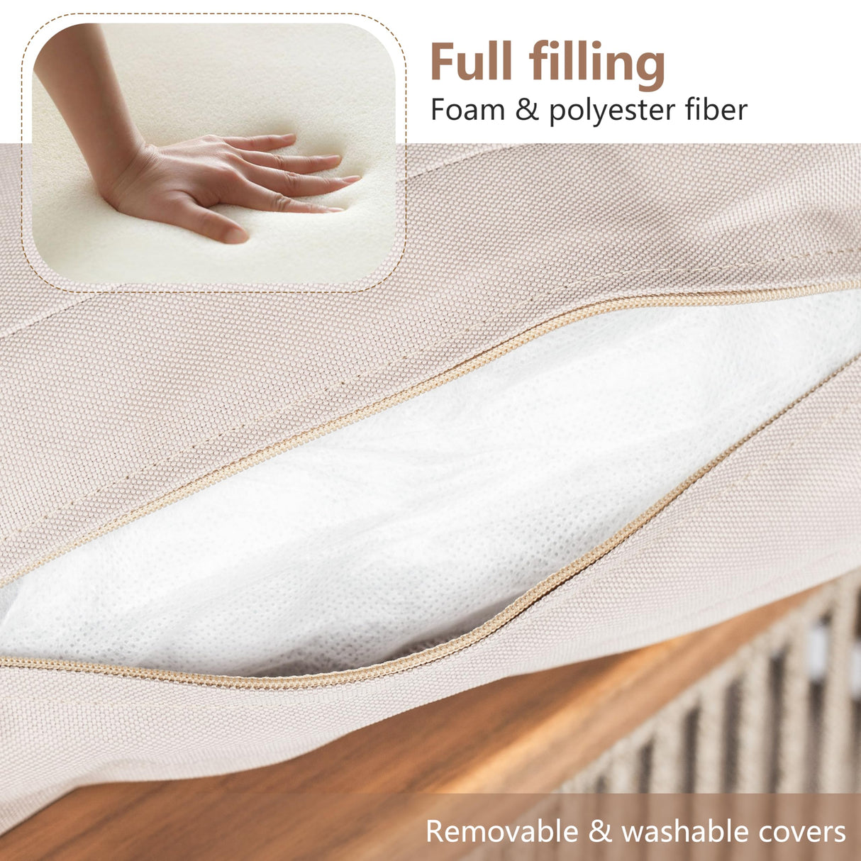 XD Designs 4 Piece Outdoor Patio Furniture Set, Acacia Wood Sectional Sofa wSeat Cushions, All-Weather Patio Conversation Seat with Couches and Coffee Table for Garden Backyard Balcony XD Designs