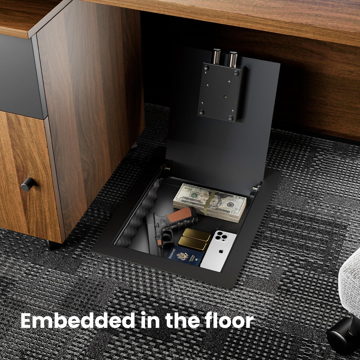 KornerBatl Hidden In Wall Safes Between Studs with Removable Pegboard, 0.405 Cubic Ft. Hidden Security Floor Safe with Key Lock for Handgun, Jewelry, Passport KornerBatl