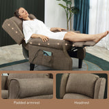HOMCOM Vibration Massage Recliner Chair for Living Room with Heat, Wingback Single Sofa, Modern Linen Fabric Push Back Reclining Chair with Footrest, Side Pocket, Brown HOMCOM