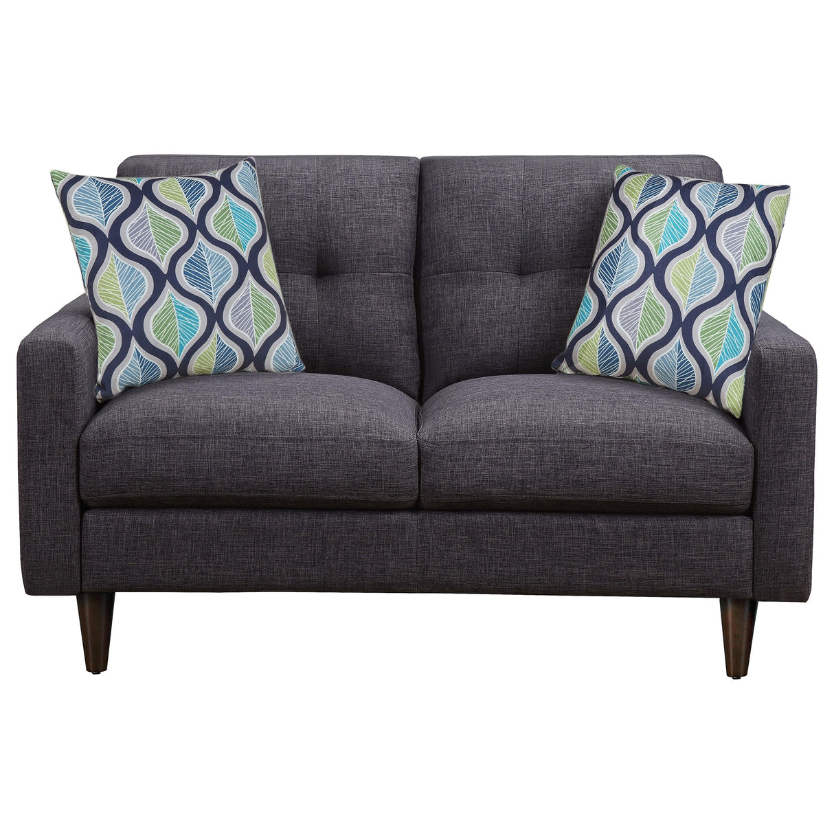 Coaster Home Furnishings - Watsonville - Wood & Fabric - Upholstered Tufted Loveseat with Track Arms, and Accent Pillows - Living Room - Gray - 552002 Coaster Fine Furniture