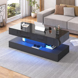 47.2" Large Lift Top Coffee Table,Modern High Glossy LED Coffee Tables for Living Room with Storage,Black Living Room Tables for Living Room,Dining Room,Bedroom Home Office,APP LED Lights（Black） chartustriable