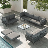 LayinSun 11 Pieces Aluminum Patio Furniture Set, Modern Modular Sectional Sofa with Coffee Table and Upgrade Thickness Cushion LayinSun