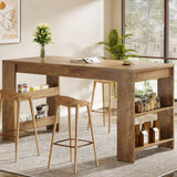 Tribesigns 63-Inch Bar Table, Farmhouse Counter Height Pub Table with Storage Shelves, High Top Bar Unit for Kitchen, Dining Room, Bistro, Natural Tribesigns