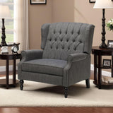 Benjara Jade Oversize Wide Chair Manual Recliner, Dark Button Tuft, Charcoal Gray and Brown Benzara