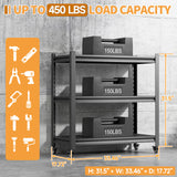 Firstsky Metal Garage Work Bench with Wheels,3-Tier Garage Roling Workbench,Adjustable Black Workshop Bench,Mobile Garage Workstation,Heavy Duty Work Table,33.5''W*17.7''D*31.5”H Tool Table On Wheels Firstsky