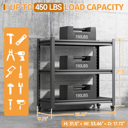 Firstsky Metal Garage Work Bench with Wheels,3-Tier Garage Roling Workbench,Adjustable Black Workshop Bench,Mobile Garage Workstation,Heavy Duty Work Table,33.5''W*17.7''D*31.5”H Tool Table O - WoodArtSupply