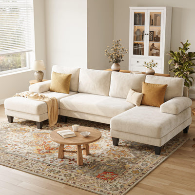 TROMIRY U-Shaped Sectional Couches for Living Room | Chenille Sofa with Double Chaise |112 Inch Beige Sectionals Couch for Apartment