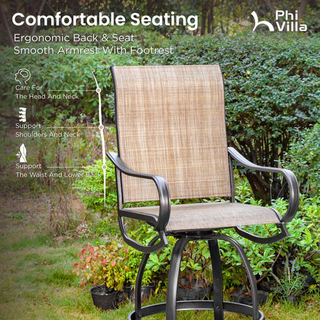 PHI VILLA 5 PCS Outdoor Bar Set, Counter Height Swivel Chair with Rectangle Metal Table, Textilene Fabric and Quick-Drying Waterproof,High Patio Set for Garden, Yard, Poolside PHI VILLA