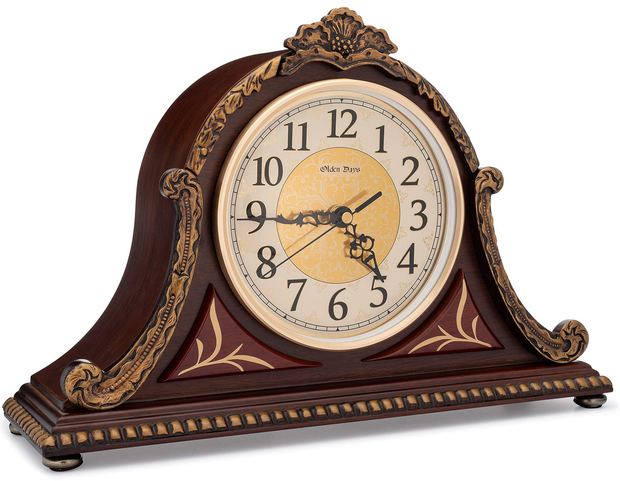 Olden Days Mantel Clock with Real Wood, 4 Chime Options, Antique Vintage Design Olden Days