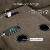 Korser Recliner Sofa, Reclining Loveseat with Console, Oversized Reclining Couch with Drop Down Table, 3-Seater Sofa with Cup Holder and Recessed Power Strip, Brown Korser