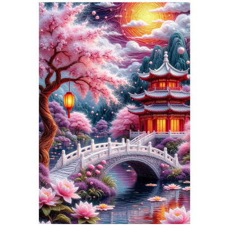 KUFWKEY Landscape DIY Diamond Painting Kit, Japanese Garden Scene Diamond Art Kits for Adults,5D Full Round Drill Diamond Mosaic Kits,DIY Diamond Dots for Beginners,12x16 inch KUFWKEY