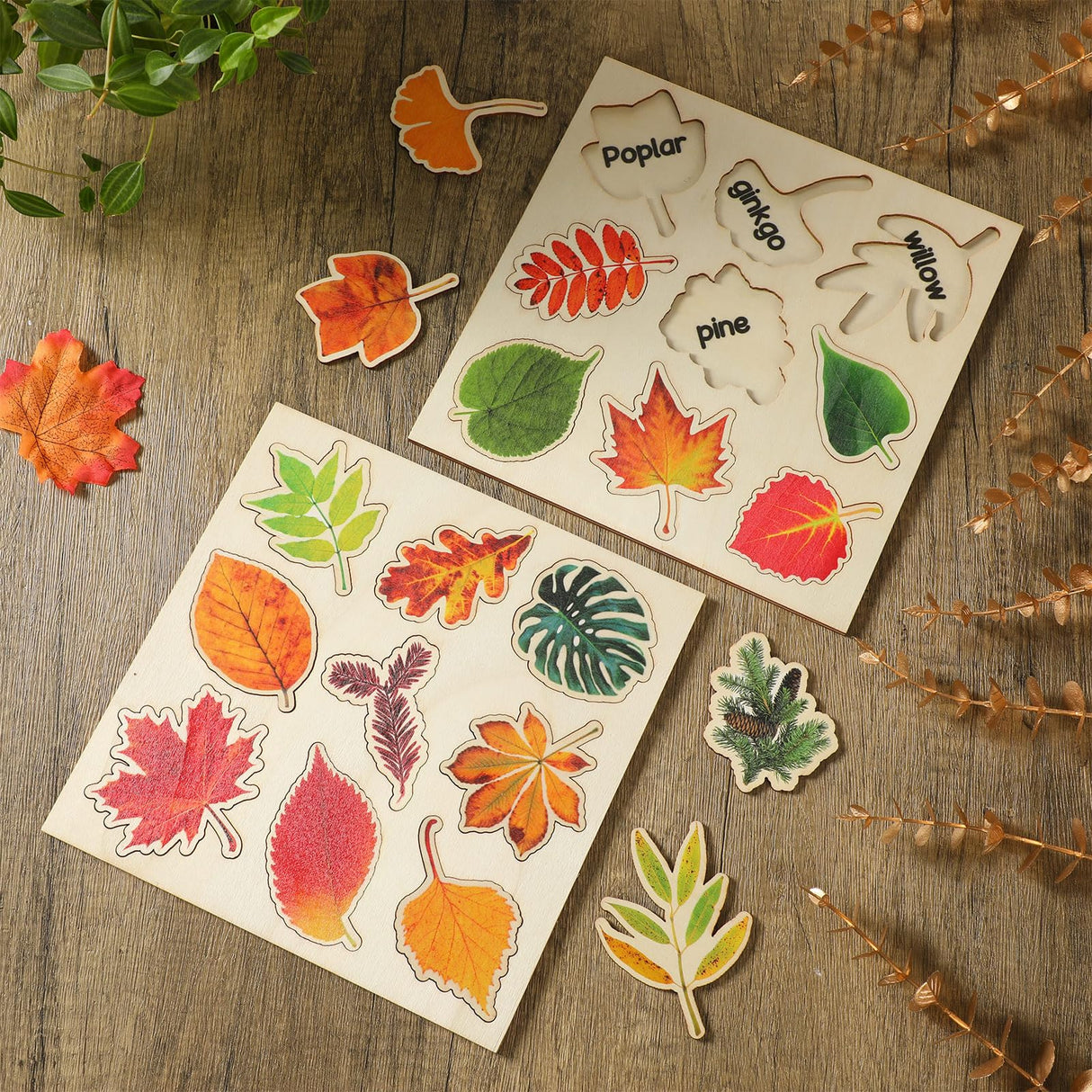 Kathfly 2 Pieces Leaf Wooden Jigsaw Puzzles Leaf Puzzle Montessori Toy Montessori Puzzle Early Educational Learning Puzzle for Birthday Gift Early Education School (Fresh) Kathfly