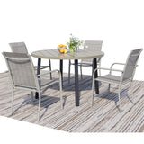 Seekverse 5-Piece Outdoor Dining Set, Round Metal Table with 4 Grey Chairs, Teak Patio Table with Umbrella Hole for Garden, Yard, Patio Seekverse