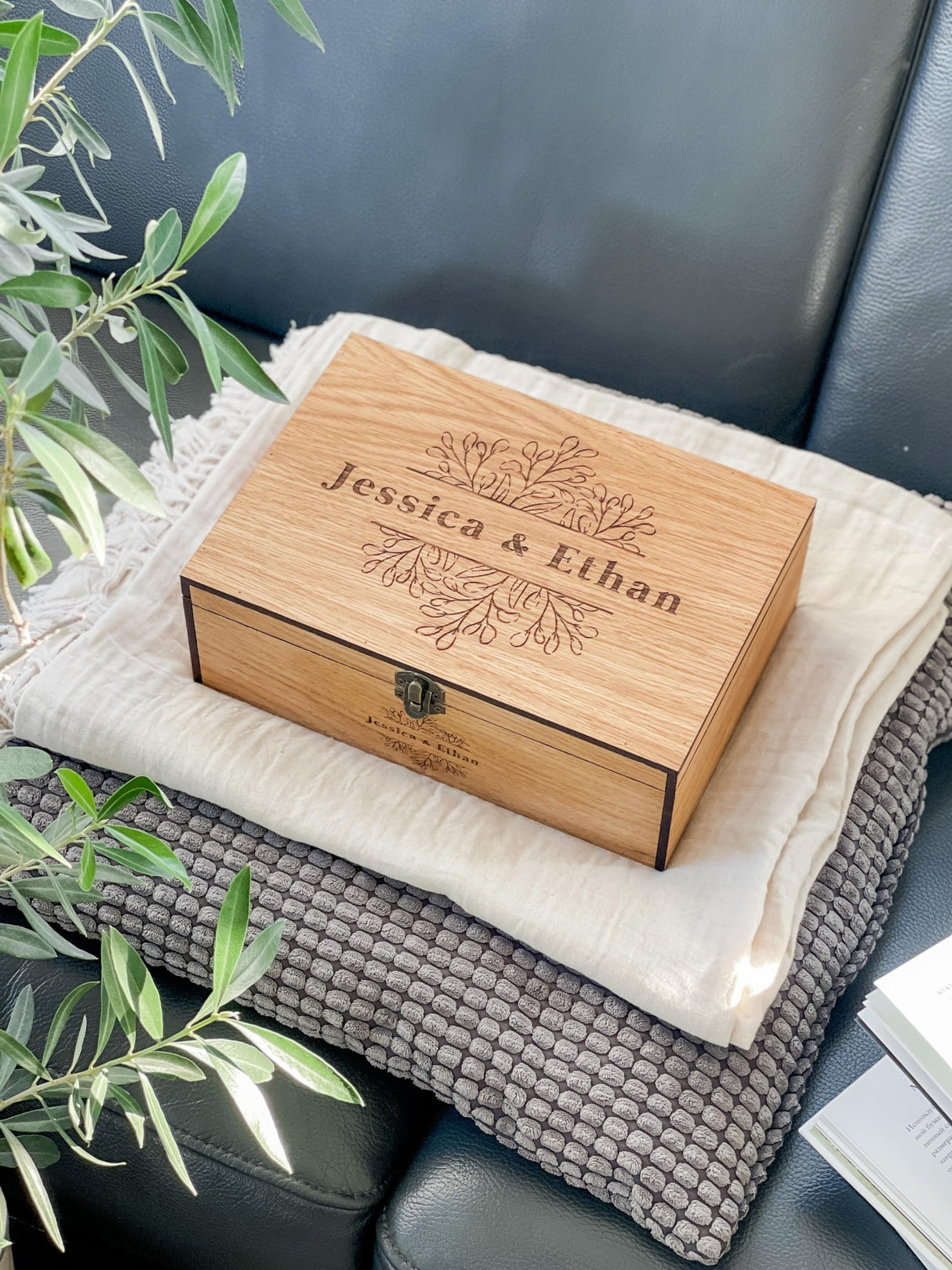 Personalized Memory, Wooden, Wedding Keepsake box - Christmas Couple Love Gift for Him, Brother, Boyfriend Customized Engraved Lock Wood Box (Oak) InsideDecor.Shop