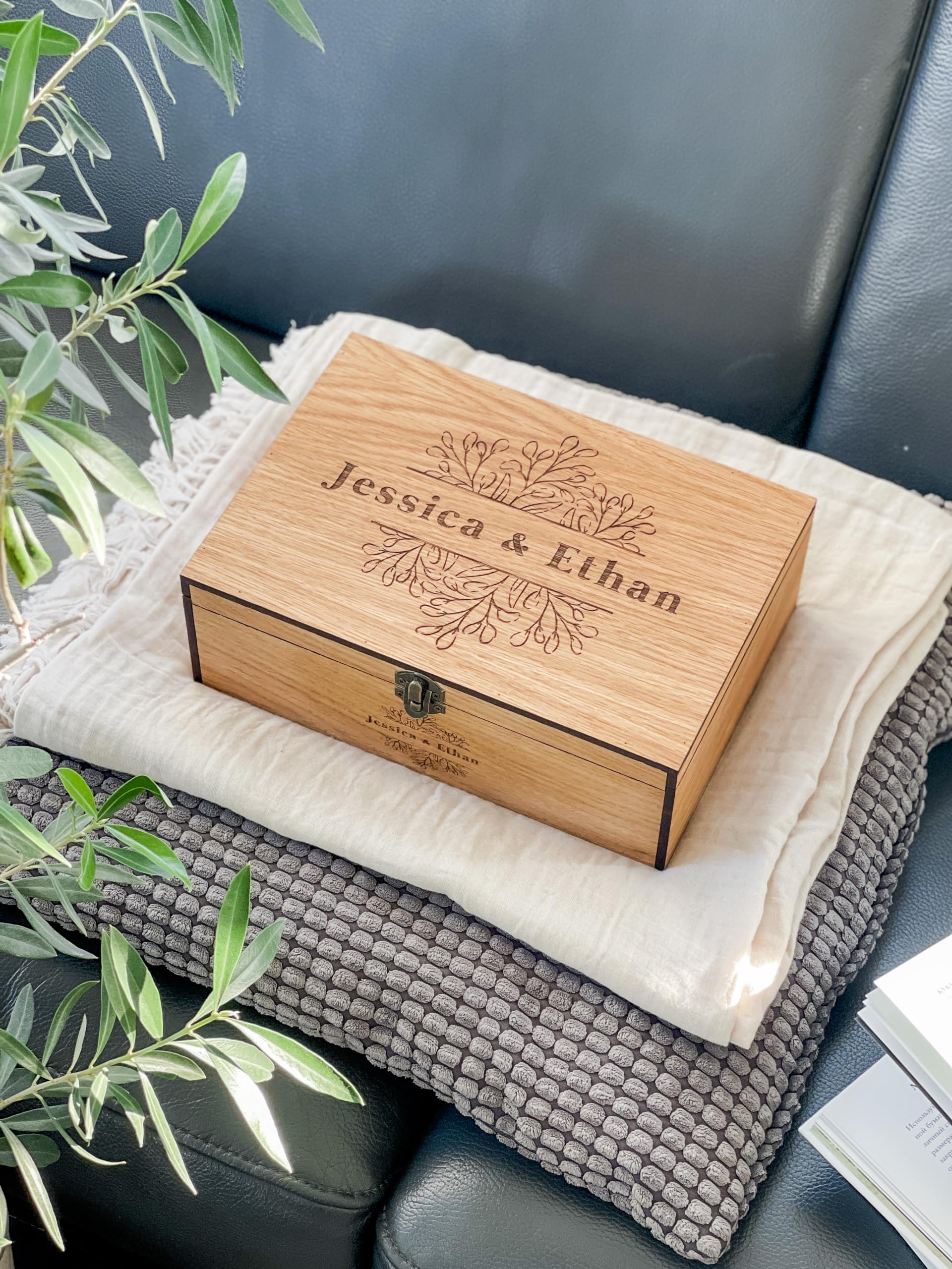 Personalized Memory, Wooden, Wedding Keepsake box - Christmas Couple Love Gift for Him, Brother, Boyfriend Customized Engraved Lock Wood Box (Oak) - WoodArtSupply