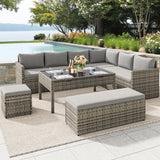 YITAHOME 6-Piece Patio Furniture Set, All-Weather Wicker Outdoor Sectional Sofa with Lift-Top Table & Ottoman, Patio Conversation Set for Deck, Backyard, Porch - Gray Gradient YITAHOME