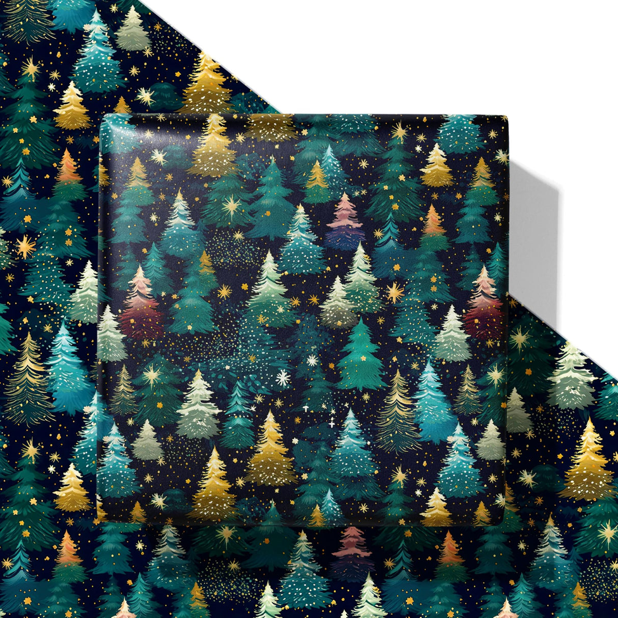 SaringSwoon Christmas Tree Wrapping Paper for Kids Adults - Xmas Wrapping Paper with Starry Night Sky, Christmas Trees and Stars Designs for Winter Holiday - 40×28 Inches, 4 Folded Sheets SaringSwoon
