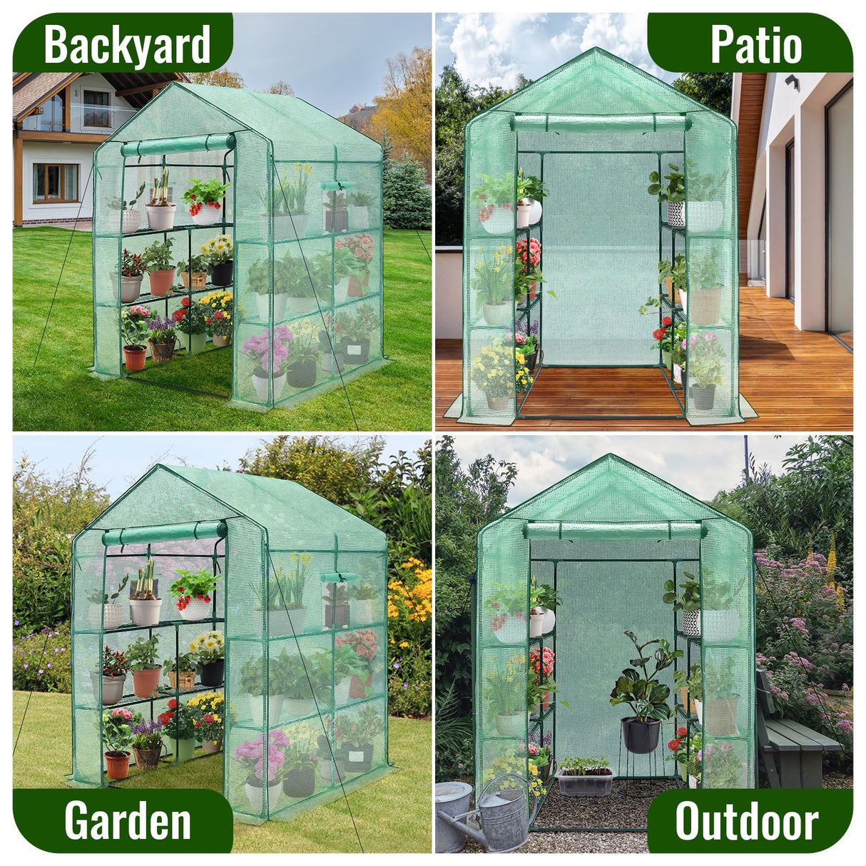 Greengro Greenhouse, 56 x 56 x 75'' Greenhouses for Outdoors, Durable Green House Kit with Window, Thicken PE Cover, 3 Tiers 8 Shelves, Heavy Duty Walk in Green Houses for Indoor Backyard Outside Greengro