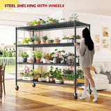 REIBII 55.5''W Storage Shelves 2500LBS Wire Shelving Unit with Wheels Heavy Duty Metal Shelves for Storage Adjustable Garage Storage Rack Pantry Shelf Kitchen Shelving, 75.6" H X 55.5''W X 24" D, 4PCS REIBII