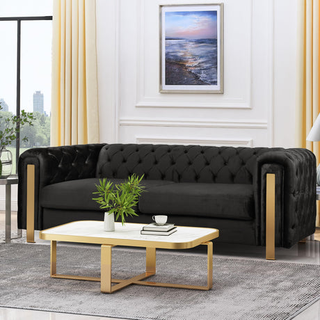 Asucoora Tufted Velvet Sofa Couch for Living Room, Upholstered Tuxedo Arm 3-Seater Sofa Couch with Golden Legs, Chesterfield Sofa Apartment, Office, Studio Black Asucoora