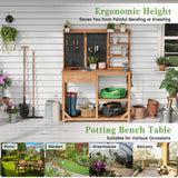 Wooden Potting Benches for Outside, Large Garden Potting Table with Drawers, Outdoor Work Bench with Storage, Holey Board and Hooks, Garden Plant Workbench Patio Workstation for Backyard, Natural Hipicute