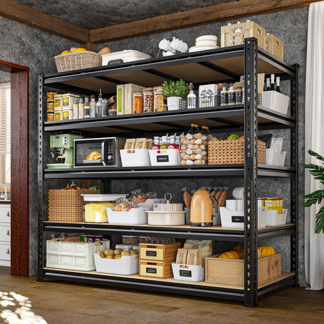 DurayLoly 55" W Storage Shelves, 2550LBS Garage Shelving Heavy Duty, 5-Tier Heavy Duty Shelving, Adjustable Metal Shelving Unit for Garage, Warehouse, Pantry, Kitchen, 55" W × 24" D × 72" H, Black DurayLoly