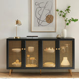 EDYO LIVING 63" Metal Decorative Sideboard Buffet Cabinet with LED Light, Black Credenza Storage Cabinet, Wood Accent Cabinet with 4 Doors for Living Room EDYO LIVING