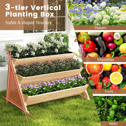 Toolsempire 3 Tiers Raised Garden Bed, Wooden Garden Bed Elevated Garden Planter with Storage Shelf, Bed Liner & 2 Hanging Hooks, Fir Wood Vertical Garden Bed for Patio, Yard, Balcony & Deck