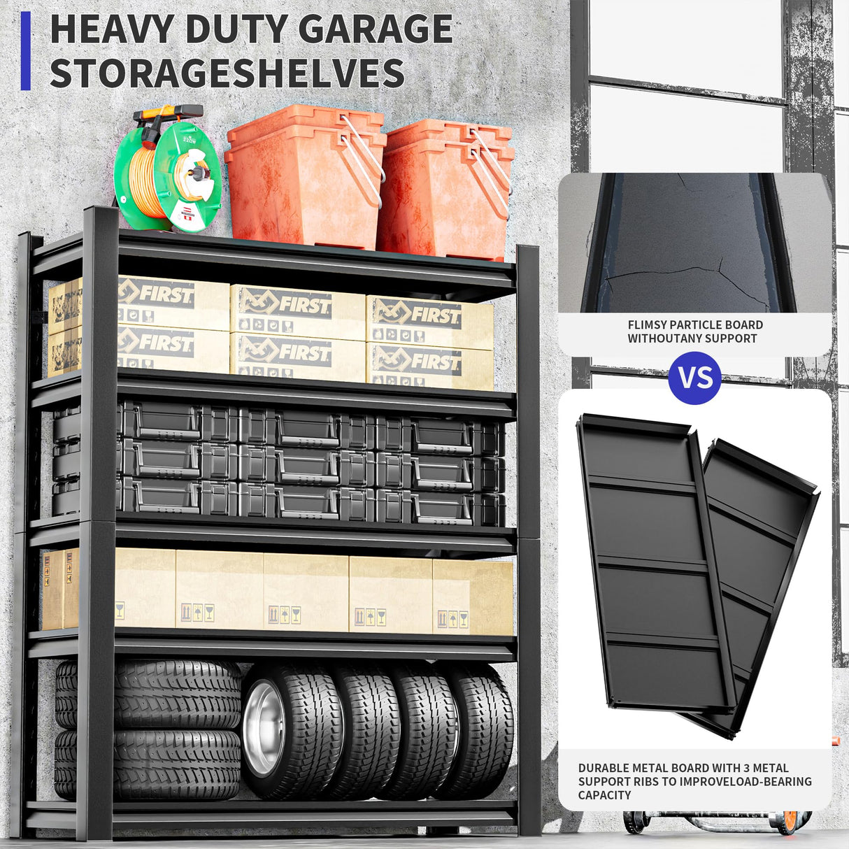 Phonando 72" Hx36 Wx16 D 5-Tier Garage Shelf, 3000 lbs Heavy Duty Storage Shelves, Easy Assembly Adjustable Stainless Shelving, Suitable for Garage Basement Office Farmhouse etc Phonando