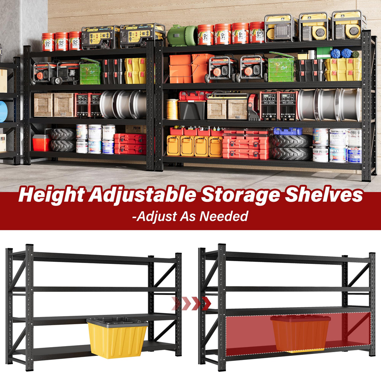 Set of 2 48" Wide Heavy Duty Garage Shelving Units,3000LBS 24 Deep Storage Shelves,Metal Garage Shelves,Large Storage Rack,Steel Shelf,Industrial Shelving for Shop,Warehouse,48" W x 24" D x 70" H SISESOL