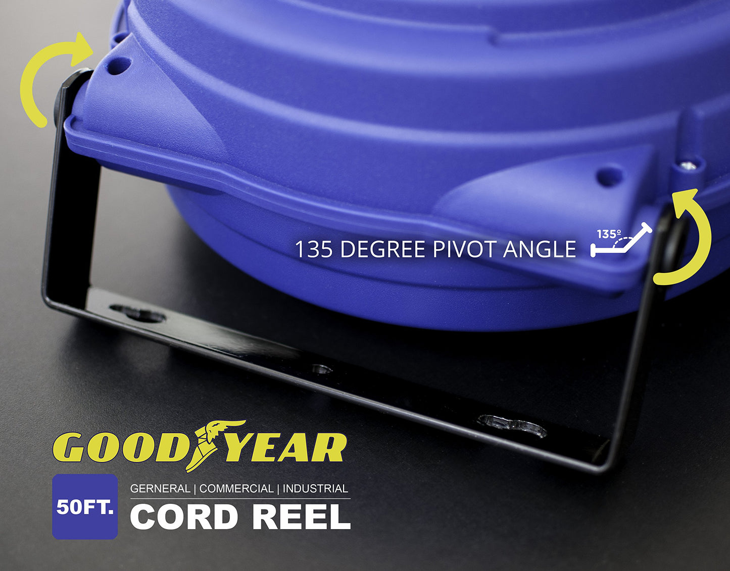 Goodyear Extension Cord Reel Retractable 16AWG x 50' Foot 3C/SJTOW Commercial Cable LED Triple Tap Connector Power 10A 125VAC 938W - WoodArtSupply