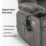 MCombo Power Lift Recliner Chair with Extended Footrest, 2 Cup Holders, USB Ports for Elderly People, Fabric 7286 (Grey) MCombo