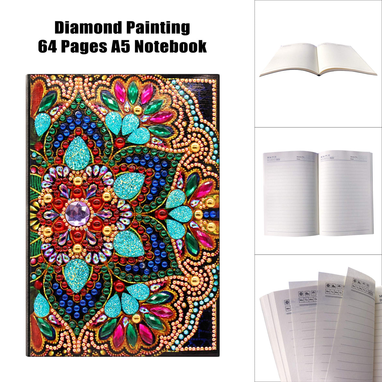 DIY 5D Diamond Art Painting Notebook Mandala Kits Cover Leather Special Shaped Journal Sketchbook Crystal Cross Stitch Art Hardcover Dairy Book by Number Festival Birthday Gift 20.7x14.2cm Generic