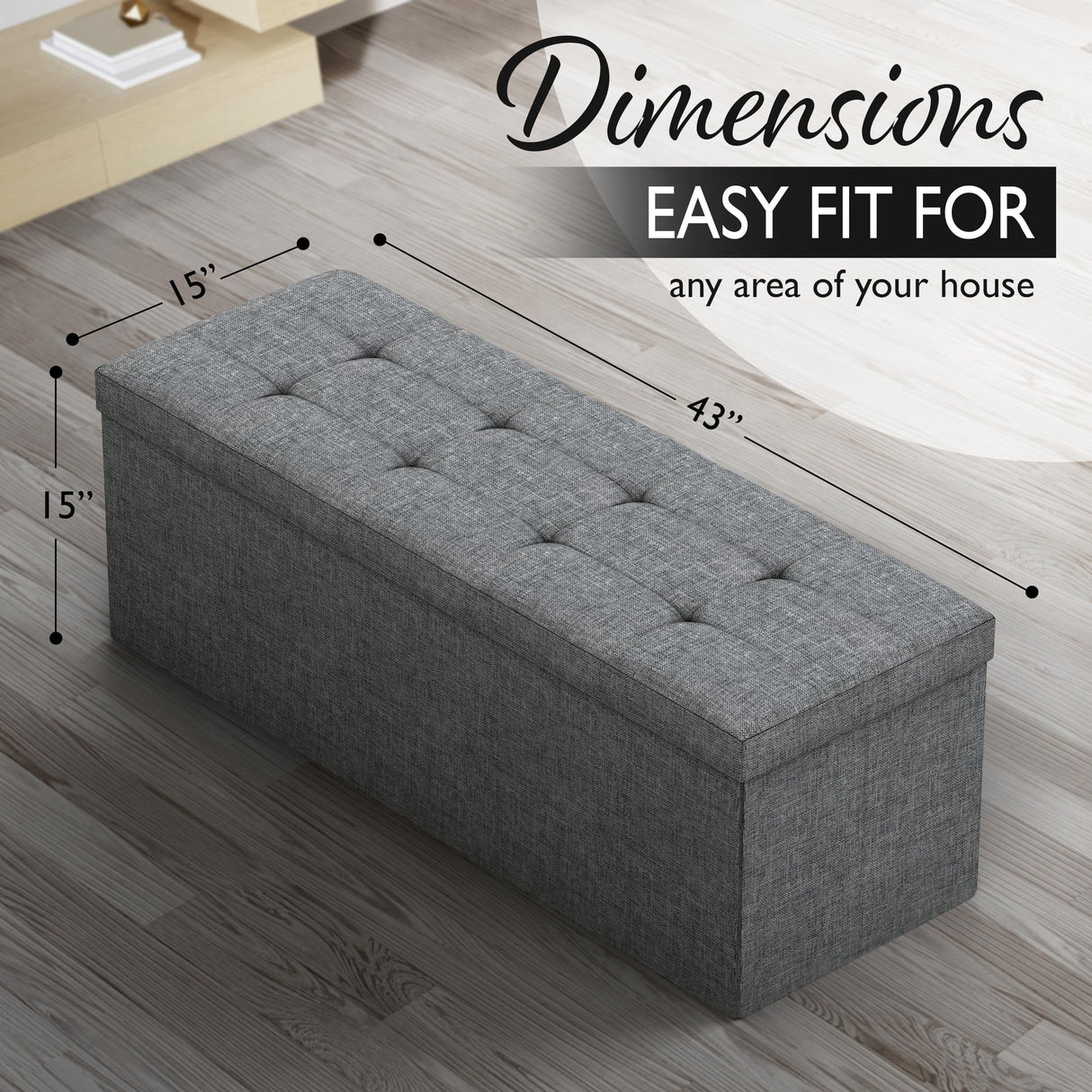 43" Folding Storage Ottoman Bench for Living Room, Bedroom, TV Entertainment - Bedroom Bench with Hidden Storage, Foot Rest Stool - 660 Capacity & Holds up to 5.6 Cubic Feet of Storage - DARK GREY Lifetime Home