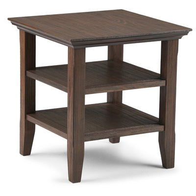 SIMPLIHOME Acadian SOLID WOOD 19 Inch Wide Square Transitional End Table in Farmhouse Brown, For the Living Room and Bedroom