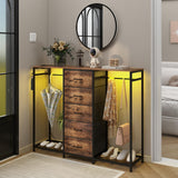 Espelism Dresser for Bedroom with Clothes Rack 5 Drawer Dresser with Charging Station LED Lights White Chest of Drawers Flexible Shelf and Open Storage Space for Bedroom Living Room (Brown) Espelism