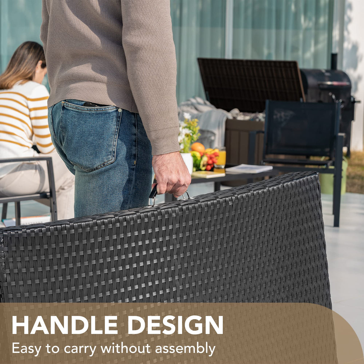 Devoko Patio Chaise Lounge Sets Outdoor Rattan Adjustable Back 3 Pieces Cushioned Patio Folding Chaise Lounge with Folding Table (Beige) Devoko