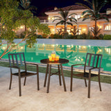 PHI VILLA 3 Piece Outdoor Patio Bistro Dining Set, Slatted Metal Round Table & 2 Patio Chairs, Outdoor Furniture Set for Porch, Deck PHI VILLA