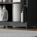 HOMCOM Pedestal Sink Storage Cabinet, Farmhouse Freestanding Bathroom Sink Cabinet with 2 Barn Doors and Adjustable Shelf, Distressed Black HOMCOM