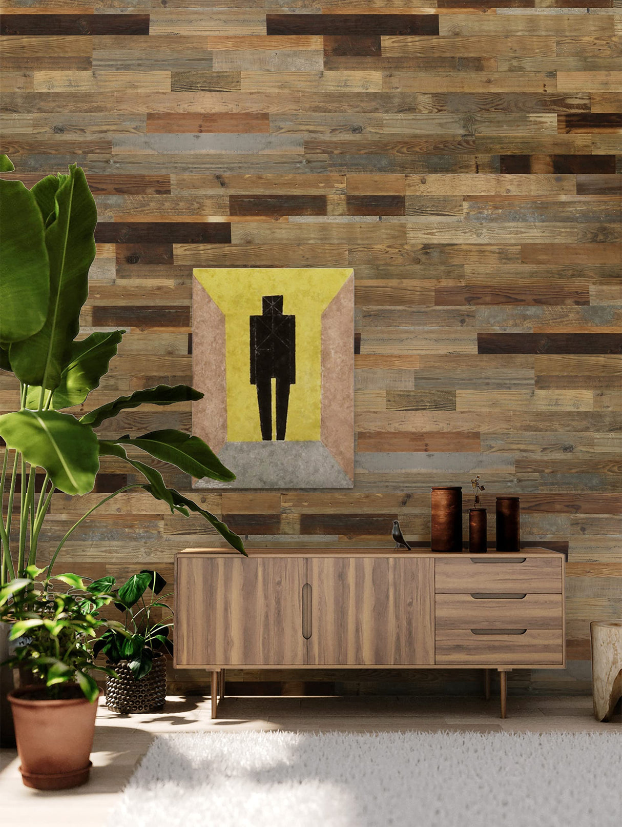 Colamo 10 Reclaimed Wood Planks Peel and Stick Shiplap Boards for Wall, Weathered Barn Wood Paneling Stick on Wooden RV Backsplash, 3D Self Stick Wood Wall Panels for Living Room Bed Room Accent Wall COLAMO