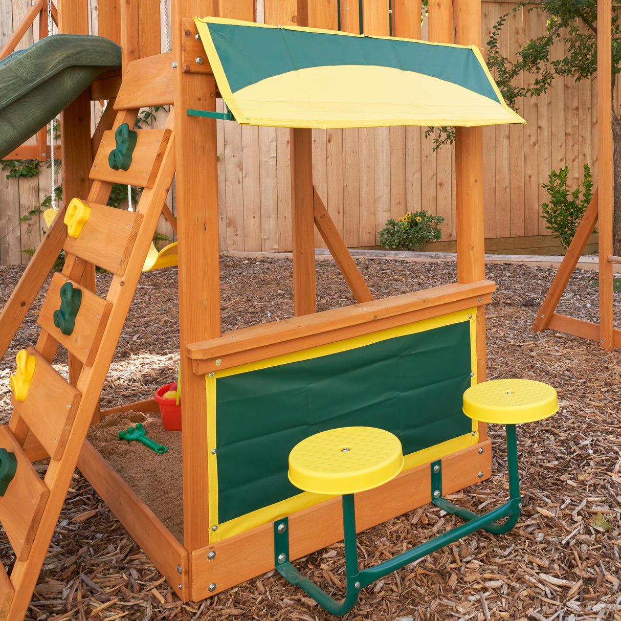 KidKraft Brightside Wooden Swing Set with Café Area and Stools KidKraft